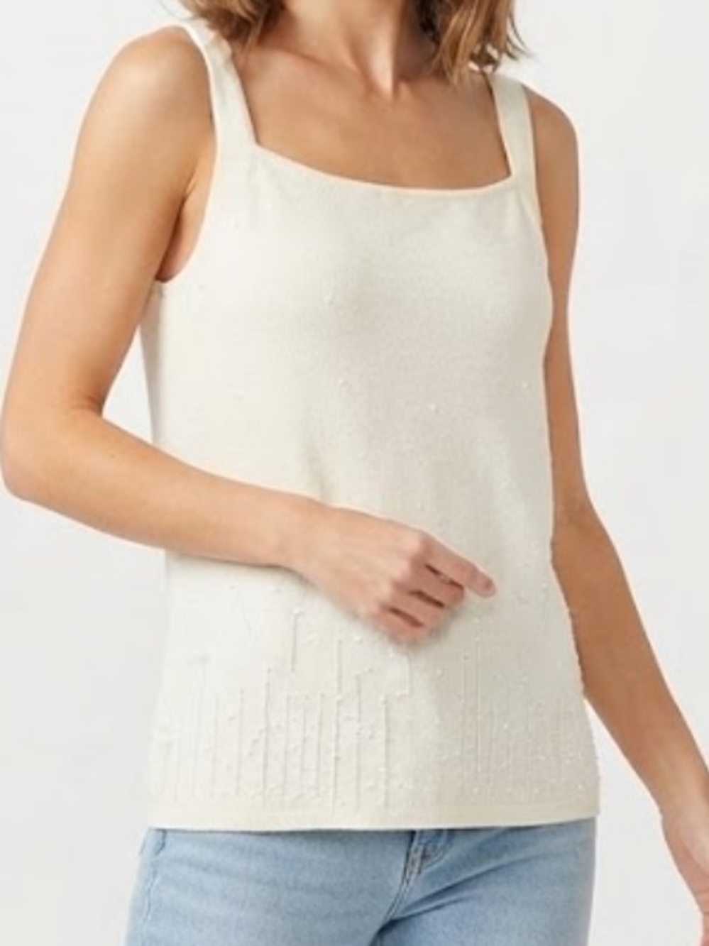 Venezia Cream Square-Neck Knit Tank with Embellished Bottom Pattern Size 14/16